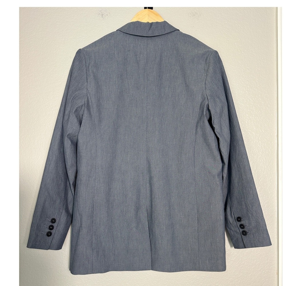 Iris & Ink Blazer Organic Cotton Size 10 Grey Two Button Professional Career - Picture 3 of 11
